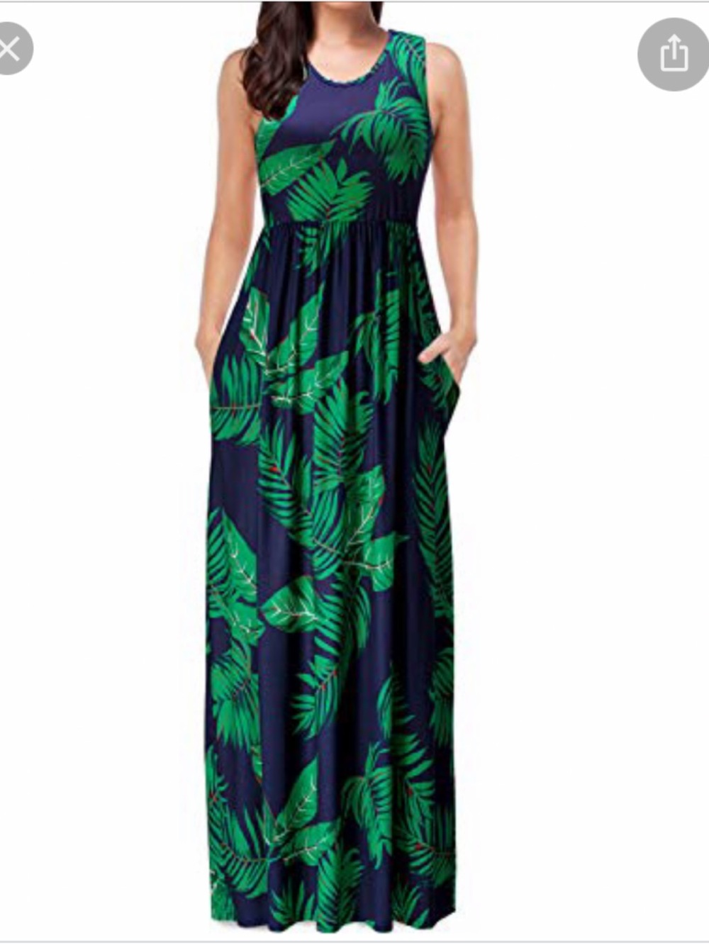 Mulysaa Women's Sleeveless Tropical Palm Leaf Print Maxi Dress Medium